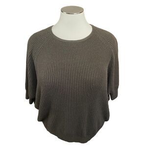 Chico's Wool Blend Green Batwing Ribbed Sweater Pullover Short Sleeve Size Large